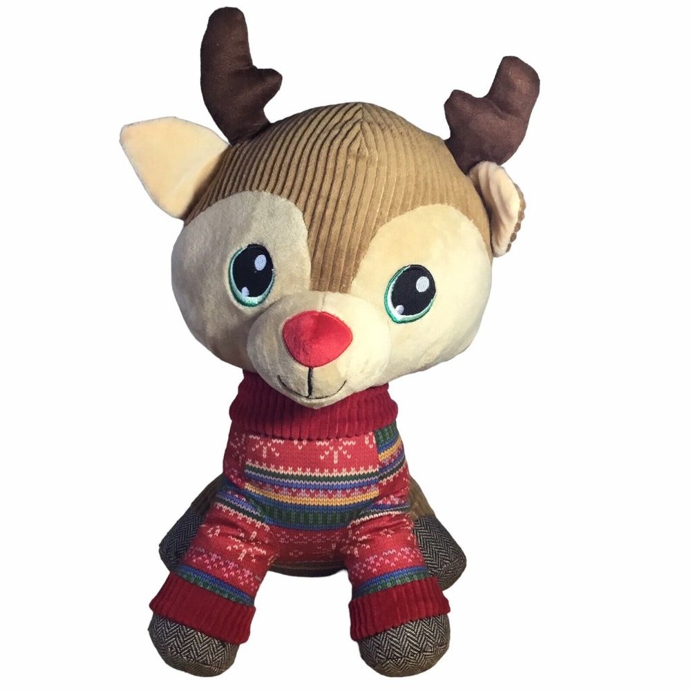 Reindeer Plush Jumbo with Christmas Sweater Big Eyes 17" Brown Christmas